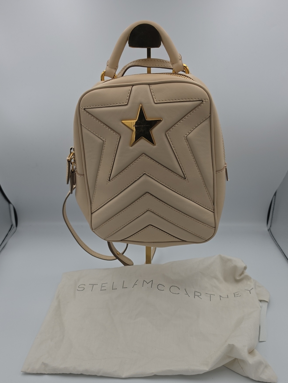 Stella McCartney Neutral Beige Star Quilted Mini Backpack W/ Gold (EUC)✨️🌟✨️